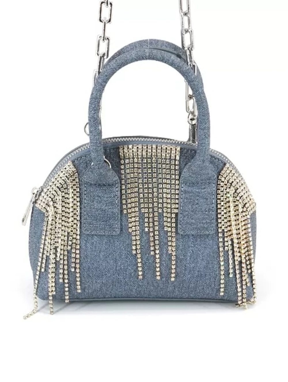 LIKE DREAMS Half Moon Denim Rhinestone Mini Crossbody Bag NWT